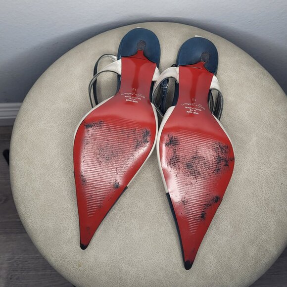 Vintage Sergio Zelcer Handmade Blue & White Leather Stilettos – Size 12M - Picture 7 of 9